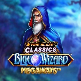 Logo of Fire Blaze Blue Wizard Megaways from Rarestone Gaming at PlayMojo Casino